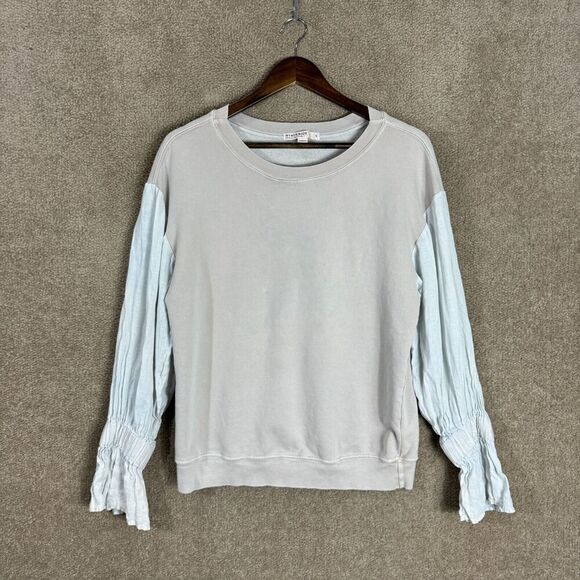 Stateside Sweatshirt Womens Small S Gray Crew Contrast Linen Sleeve French Terry - Picture 2 of 11